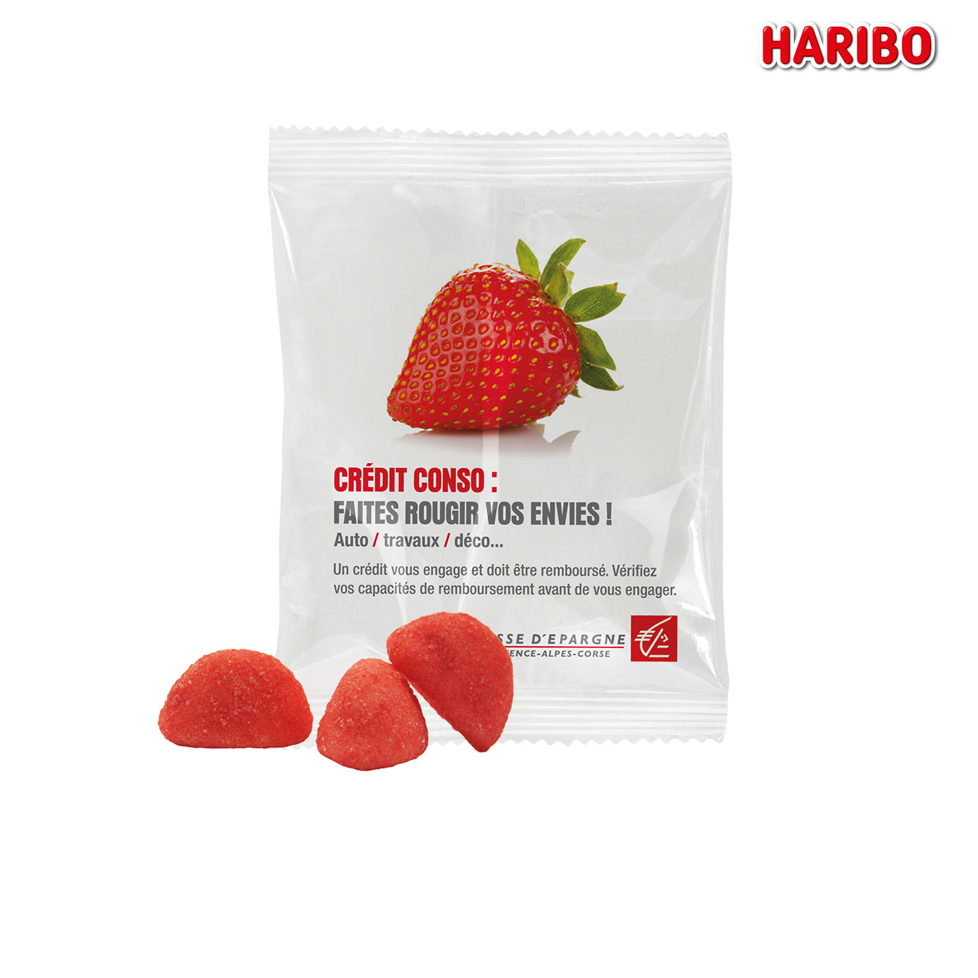 Haribo Primavera Erdbeeren mit Logo bedruckt