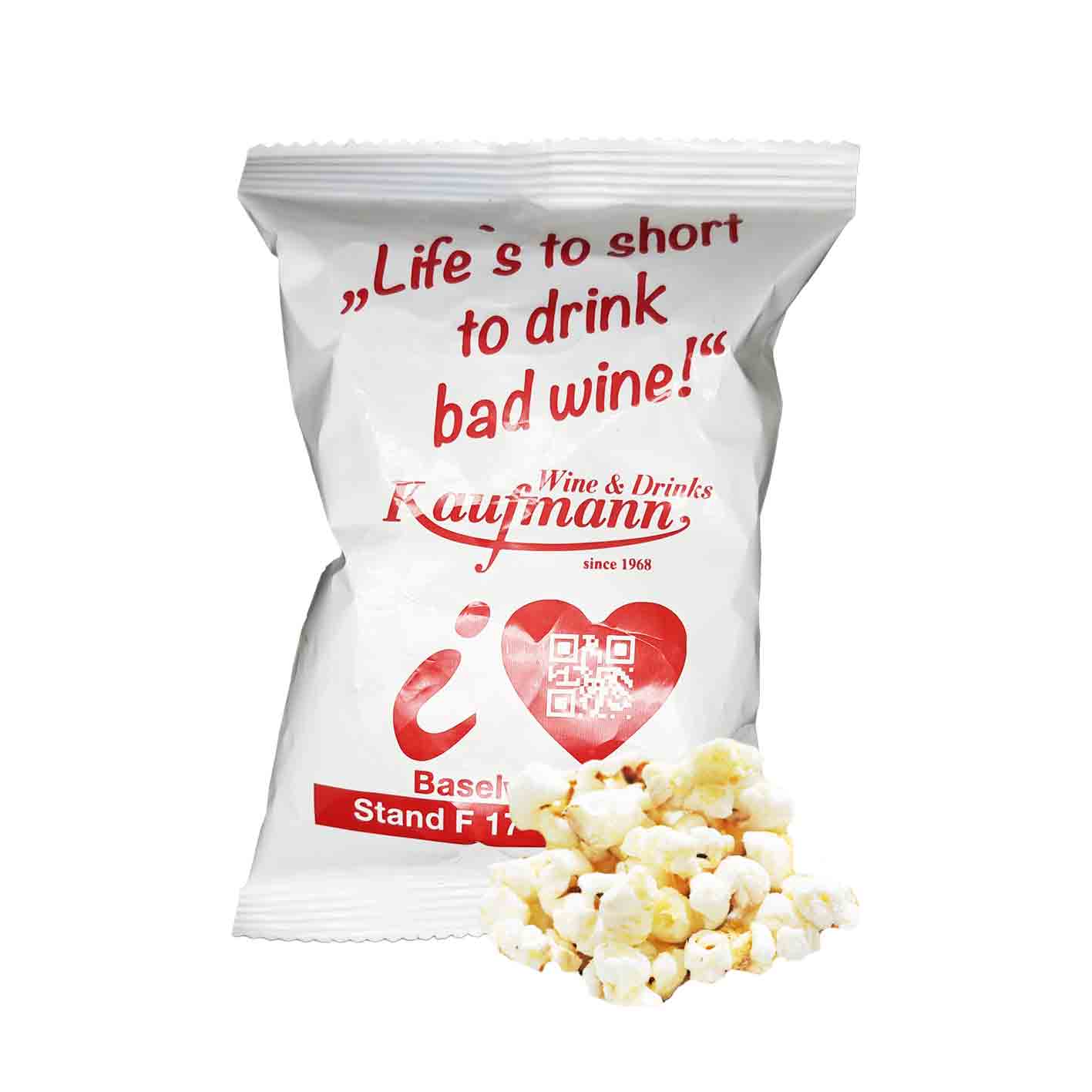 Werbebeutel mit Popcorn und Aufdruck Logo